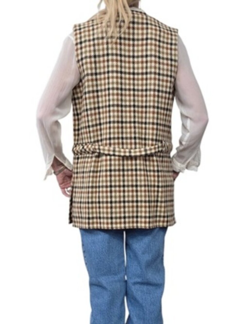 Vintage Jack Winter 100% Wool Houndstooth Belted Vest Size 14 - Picture 4 of 10